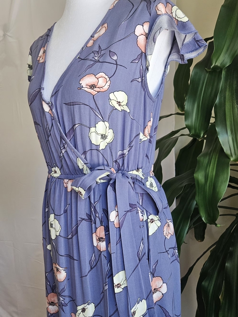 ​B·O·G Collective Floral Wrap Maxi Dress Size S Lavender Purple High-Low Ruffle - Picture 4 of 13
